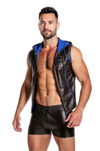 Joyglove Men's Red PU Leather Zip Hoodie with Shorts