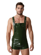 Industrial Faux Leather Overalls – Forest Green Tactical Shorts