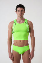 Joyglove Neon Harness Crop Tank & Matching Briefs Set (Silver/Pink/Green)