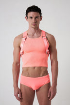 Joyglove Neon Harness Crop Tank & Matching Briefs Set (Silver/Pink/Green)