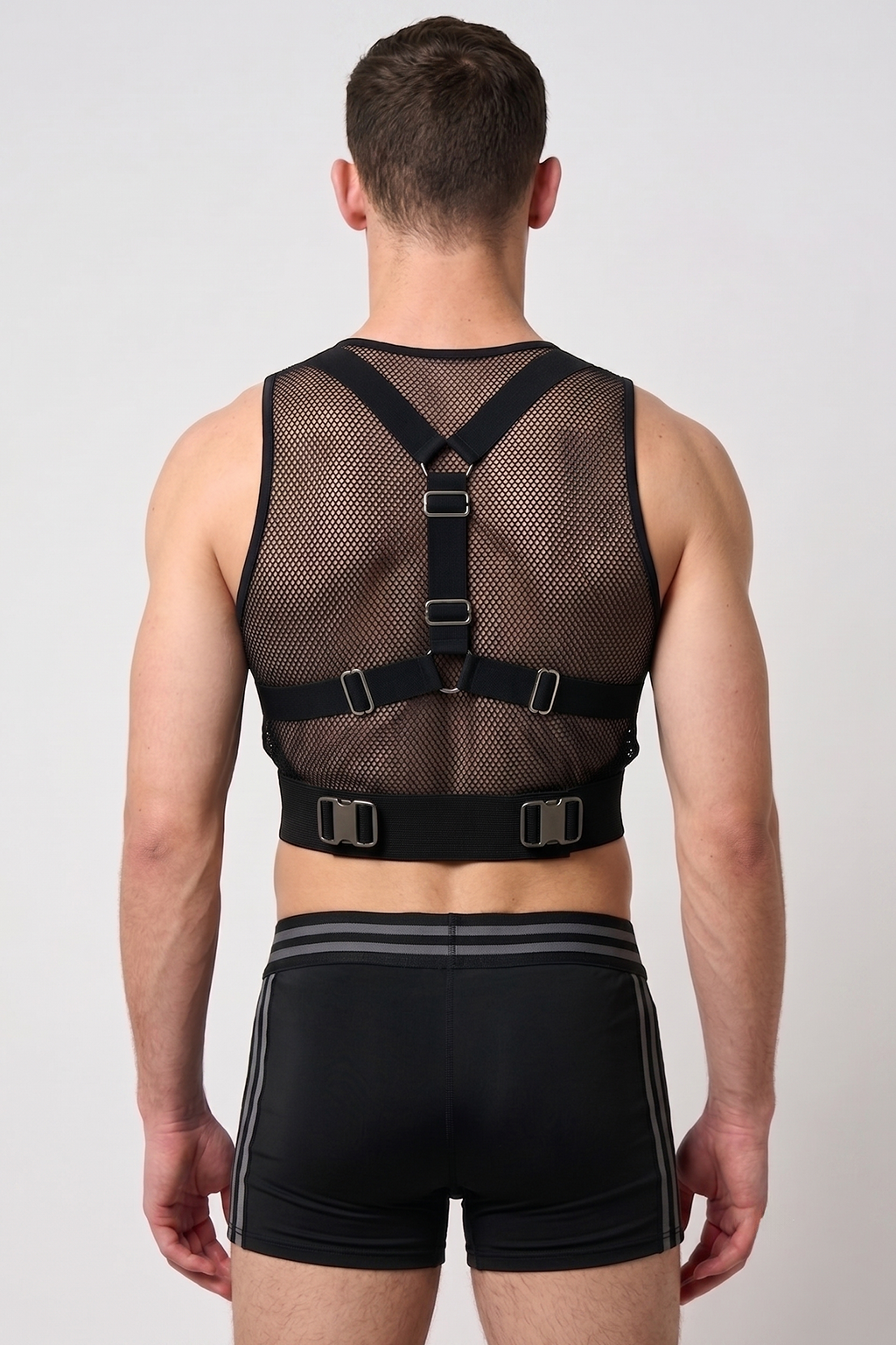 Joyglove Mesh Harness Crop Top with Adjustable Buckle Straps (Black)
