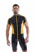 Joyglove Black and Yellow PU Leather Bodysuit - Shiny Two-Tone Athletic Gear