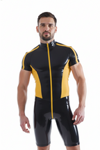 Joyglove Black and Yellow PU Leather Bodysuit - Shiny Two-Tone Athletic Gear