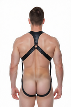 Joyglove Fetish PU Leather Harness and Thong for Men (Adjustable Fit)
