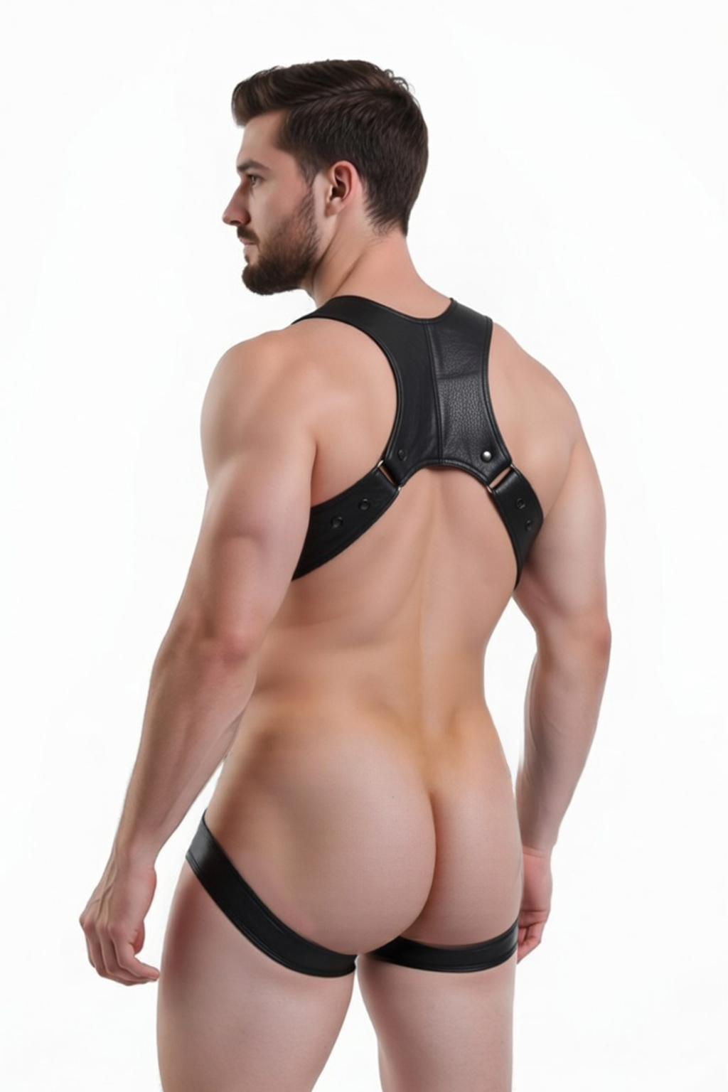 Joyglove Men's PU Leather Harness and Thong Set with Adjustable Straps