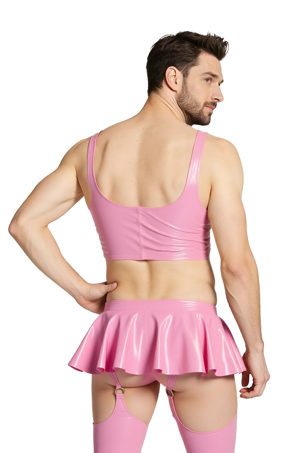 JOYLGBT Bubblegum Bad Boy Pink Leather Crop & Skirt Garter Set	