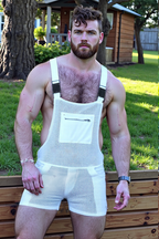 White Mesh Overall Shorts in Slim Fit