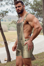 Joyglove Metallic Short Overalls – Shimmering Silver One-Piece with Adjustable Straps