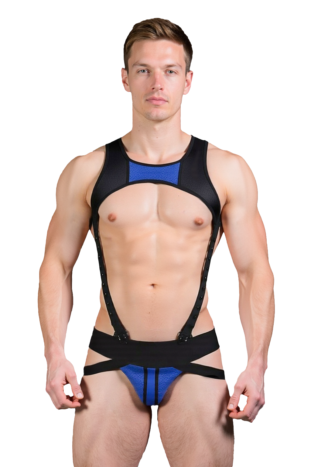 Joyglove Fierce Blue & Black PU Leather Harness Briefs