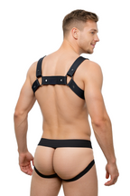 Joyglove Black PU Leather Harness & Red Jockstrap – Fetish Gear for Men