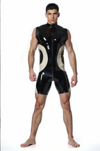 Sleek Black and Beige Bodysuit for Men