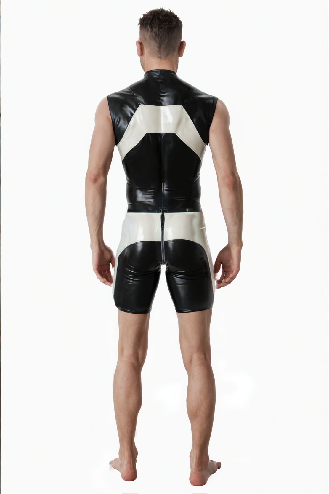 Sleek Black and Beige Bodysuit for Men