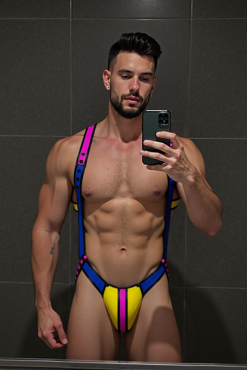 Joyglove Color-Block PU Leather Harness - A Bold Fusion of Pink, Blue & Yellow