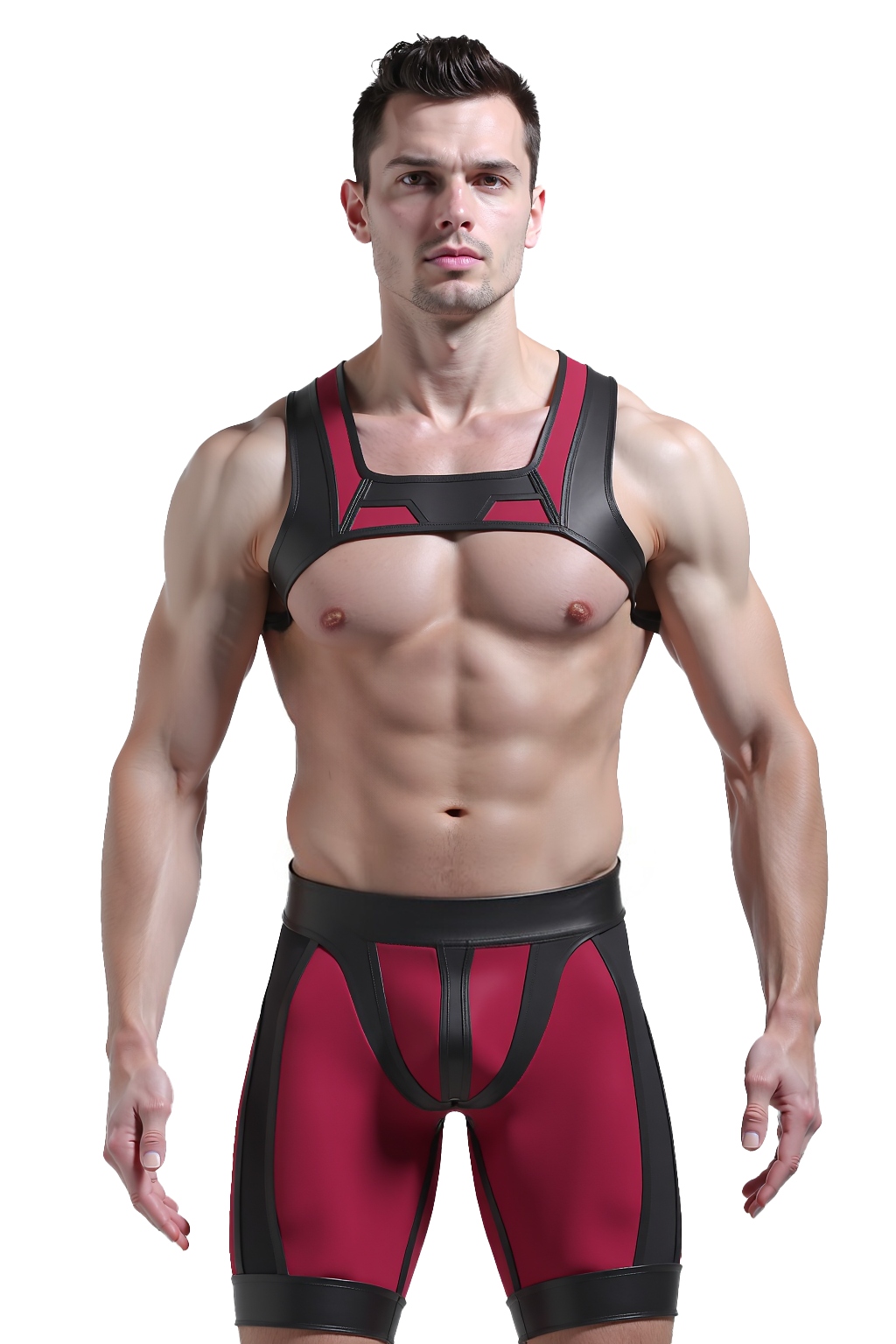 Joyglove PU Leather Sports Harness and Shorts Set - Red and Black