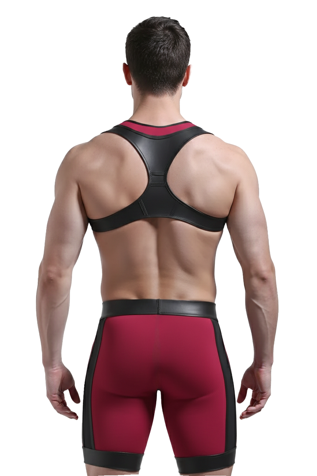 Joyglove PU Leather Sports Harness and Shorts Set - Red and Black
