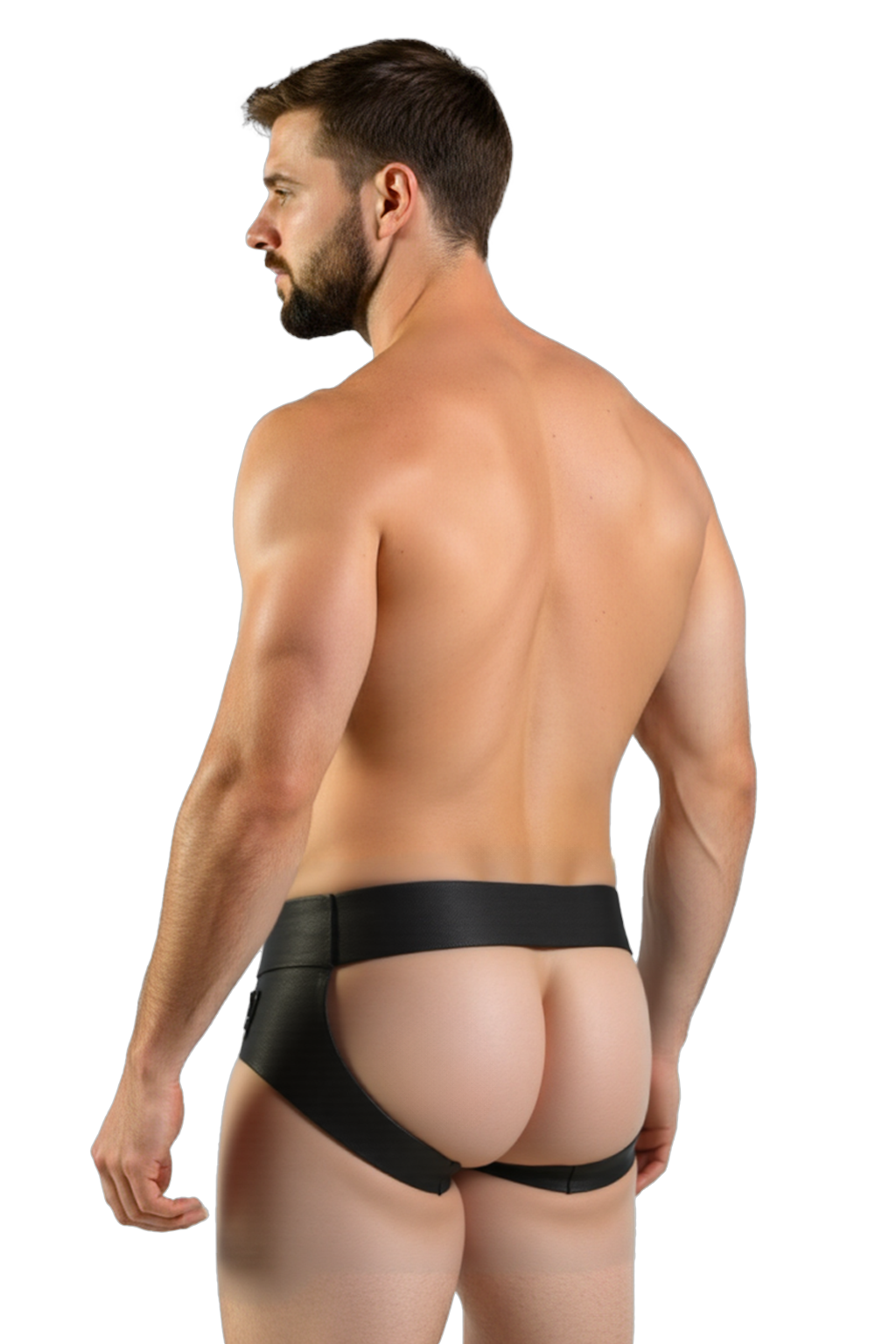 Joyglove Men's Black PU Leather Boxer Shorts with Bold Green Zipper Detail