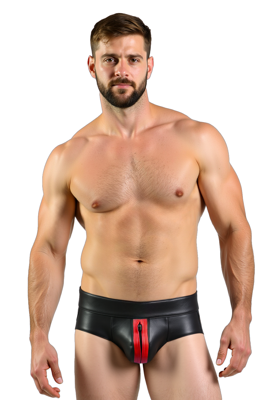 Joyglove Men's Black PU Leather Boxer Shorts with Bold Green Zipper Detail