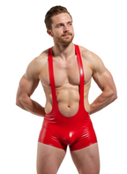 Joylgbt‘s Men’s Shiny Blue Open‑Back Wrestling Singlet Romper	