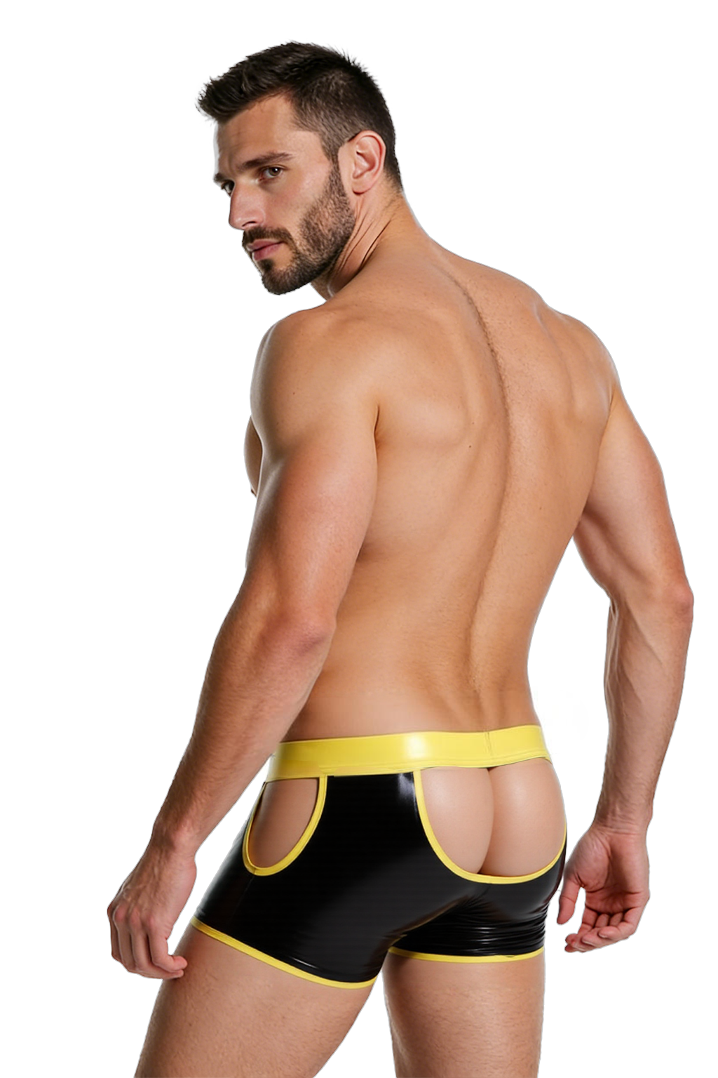 Joyglove Men's Black & Yellow PU Leather Boxer Shorts – Sleek & Bold