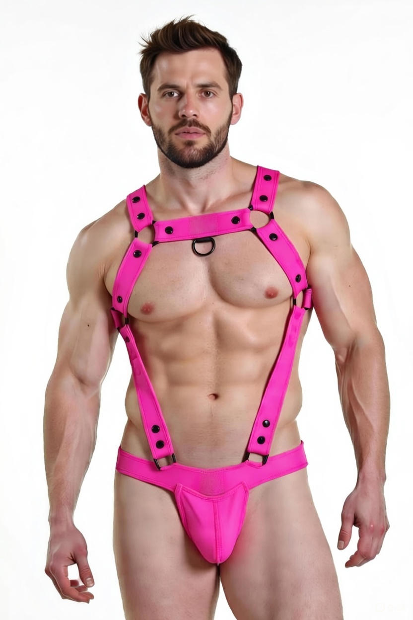 Joyglove Men's Pink Harness Bodysuit – Bold & Sexy Design