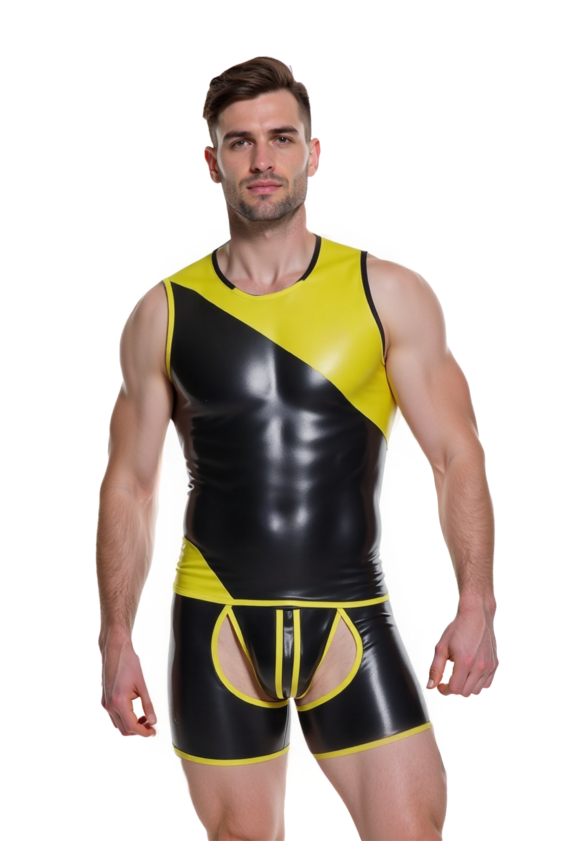 Joyglove Men's Black & Yellow PU Leather Two-Piece Set – Bold Design with Athletic Appeal