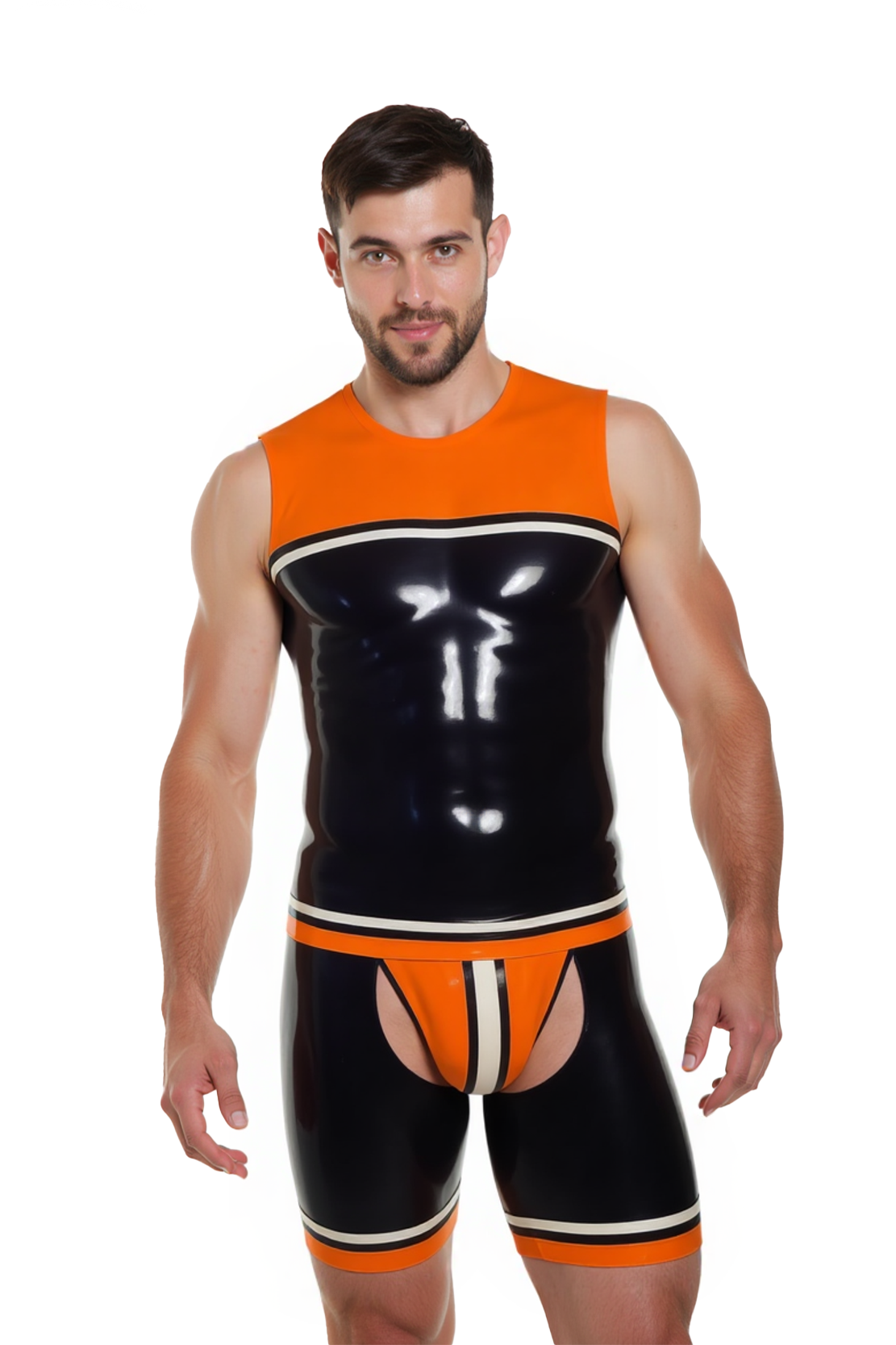 Joyglove Men's Black & Orange PU Leather Two-Piece Set – Bold Athletic Design with Color Block Style
