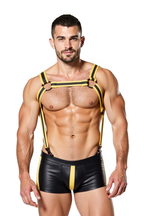 Joyglove Elastic Chest Harness with Attached Shorts – Sleek Black and Yellow Clubwear