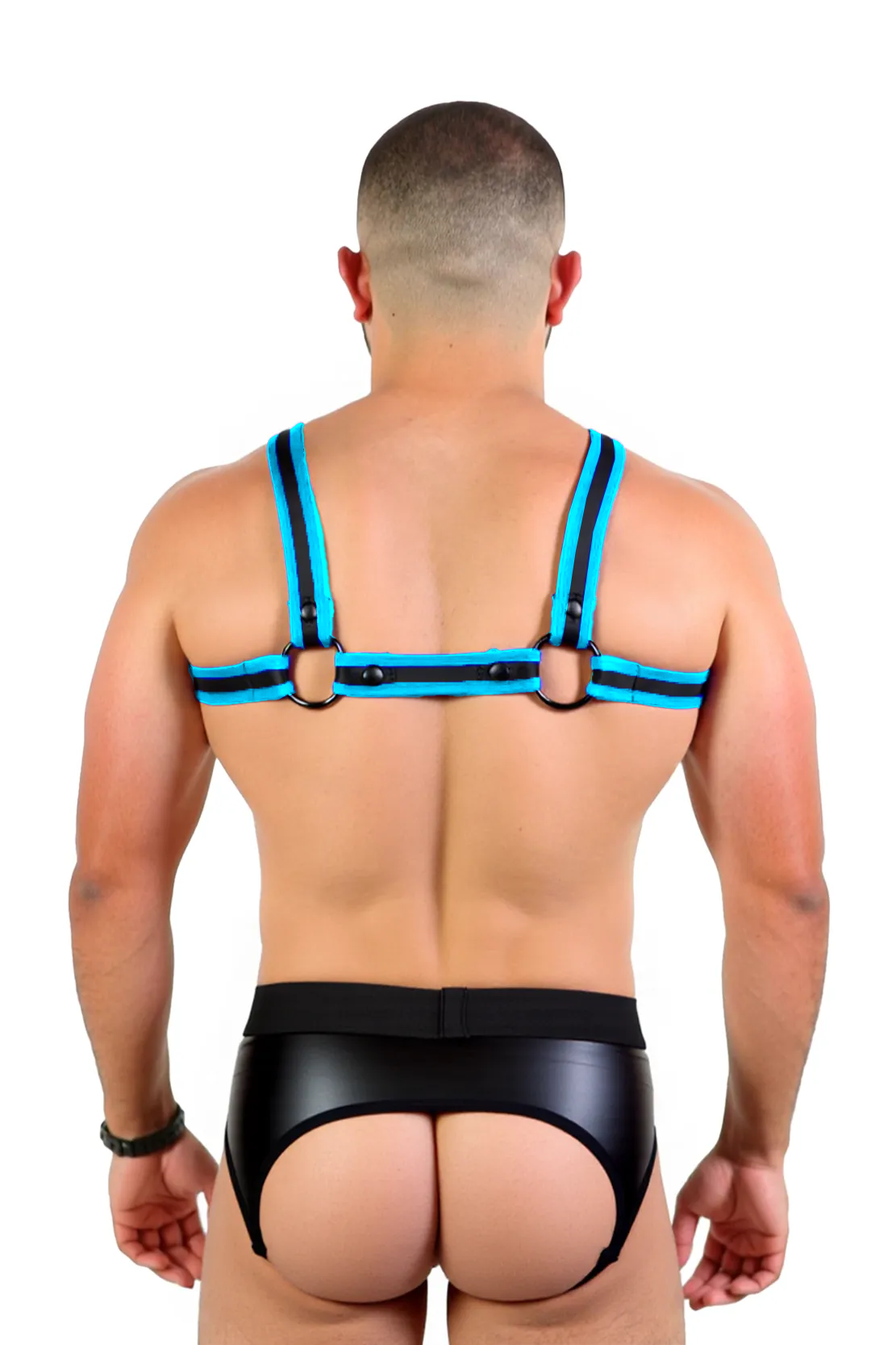 Joyglove Men’s Fetish Harness Set – Elastic Strap Chest Harness with Matching Open Back Jockstrap
