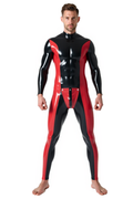 Joyglove Men’s Form-Fitting PU Leather Suit with Red and Black Stripes