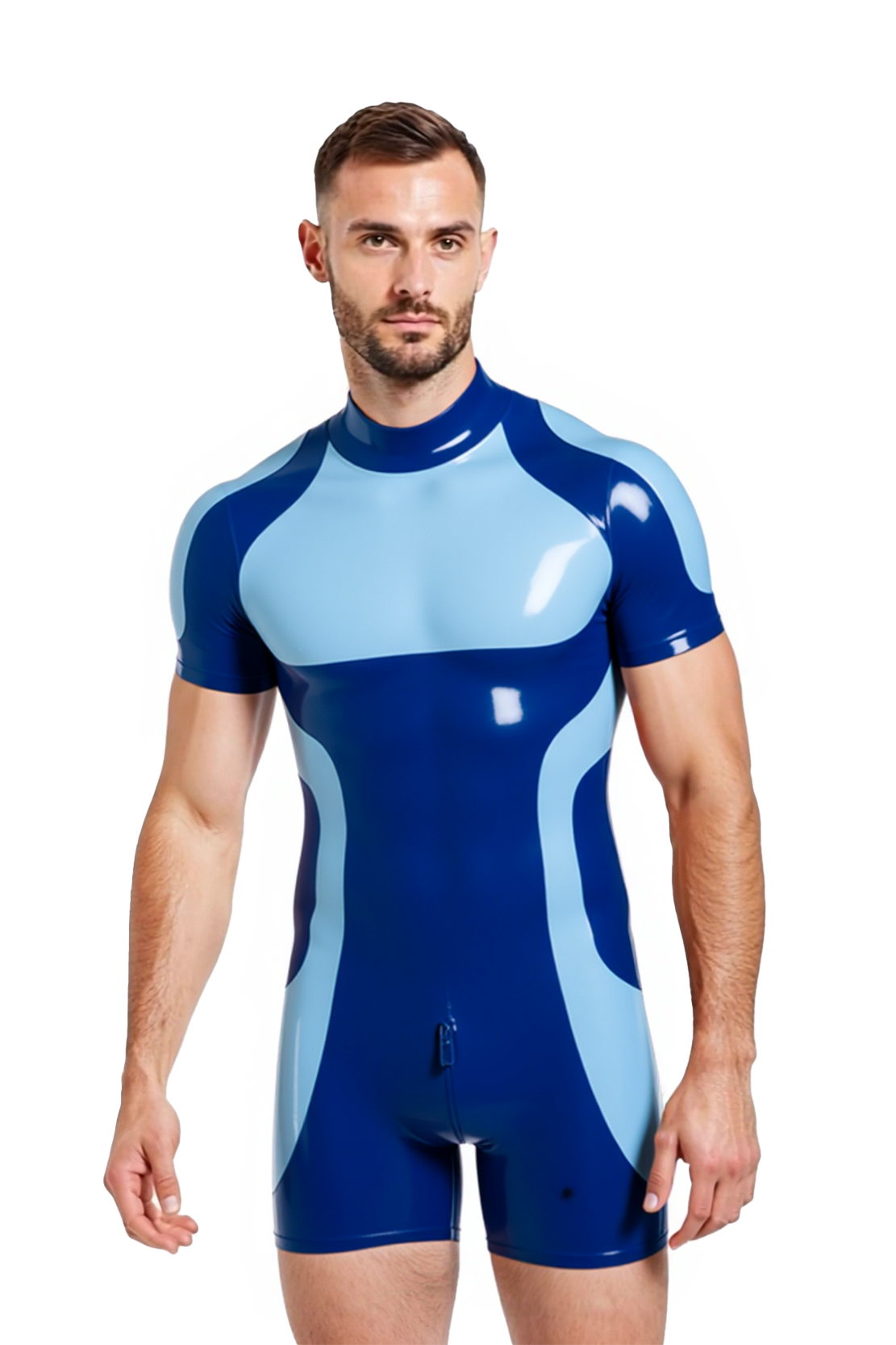 Joyglove Men's PU Leather Short-Sleeve Bodysuit with Red and Black Design