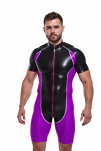 Joyglove Black and Red PU Leather Wrestling Suit - Glossy Finish with Zipper Design