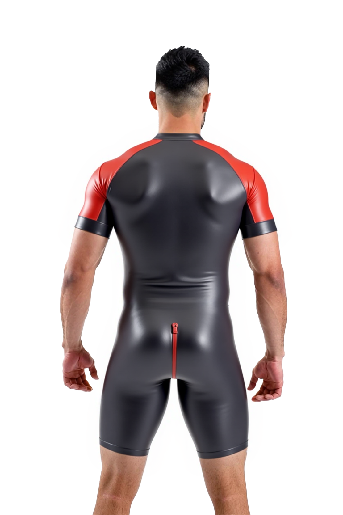 Joylgbt's Two-Tone PVC Leather Bodysuit for Men – Short Sleeve Zip-Up Fetish Romper	