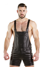 Joyglove Men's Brown PU Leather Overalls with Short Pants