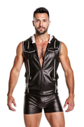 Joyglove Men's Black PU Leather Zip Hoodie with Shorts
