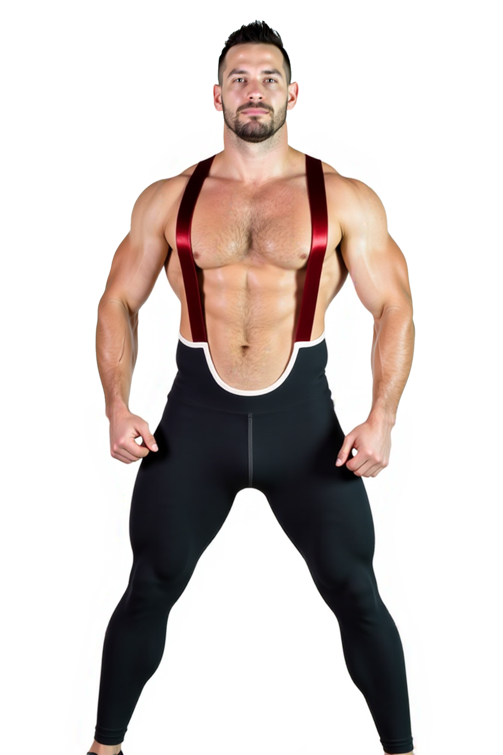 Joyglove Men’s Red Suspender Bodysuit – Bold Black and Red Design（All the shoulder straps are made of black material.）
