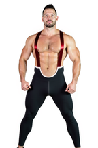 Joyglove Men’s Red Suspender Bodysuit – Bold Black and Red Design（All the shoulder straps are made of black material.）