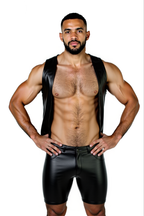 Joyglove Bold Black PU Leather Gym Shorts & Tank