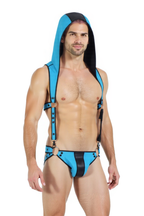 Joyglove Blue and Black Hooded Fetish Harness for Men