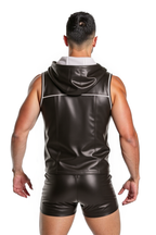 Joyglove Men's Red PU Leather Zip Hoodie with Shorts