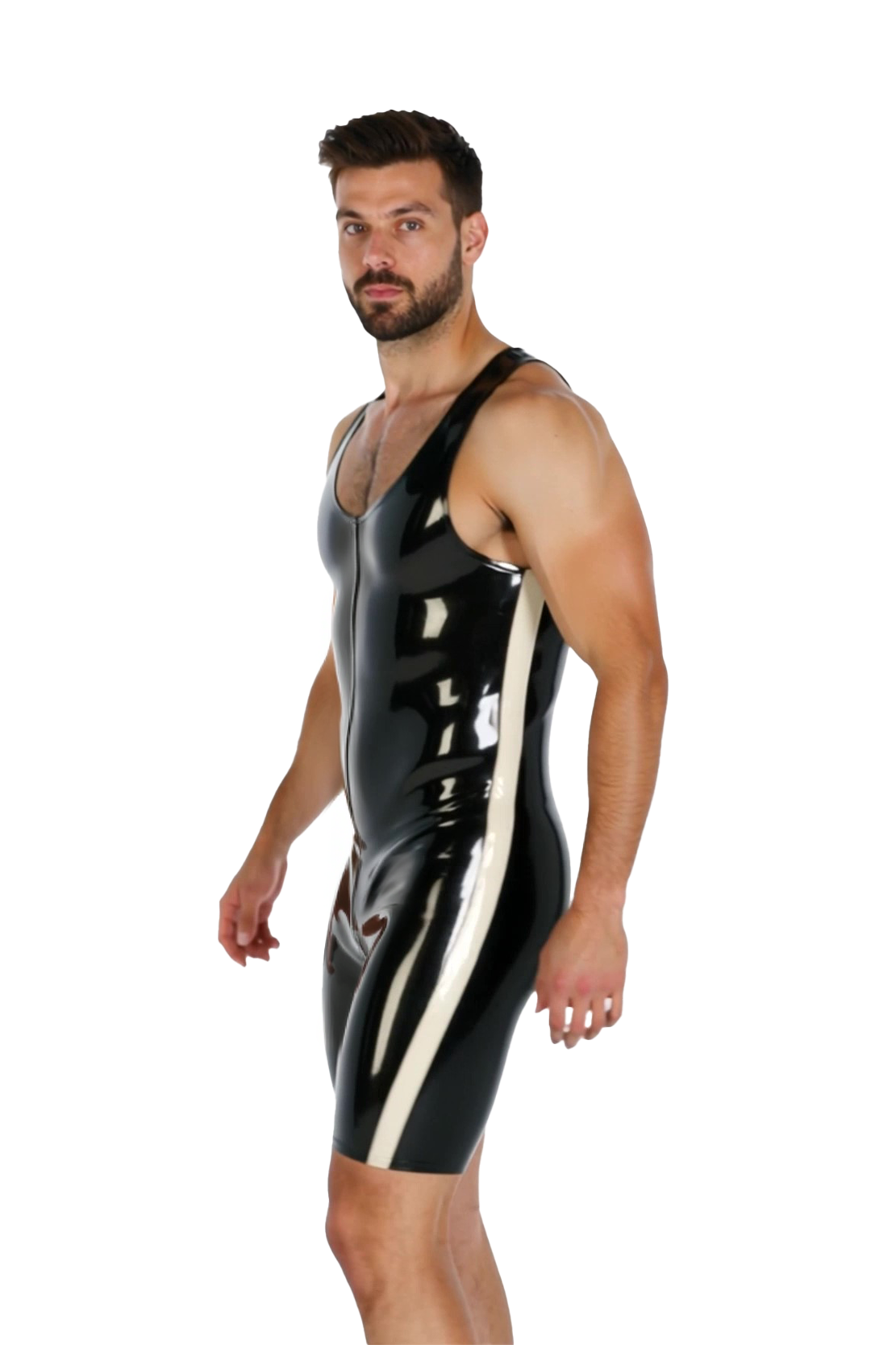 Joyglove Men's Wet Look PU Leather Wrestling Singlet with Zipper – Black / Red