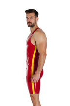 Joyglove Men's Wet Look PU Leather Wrestling Singlet with Zipper – Black / Red