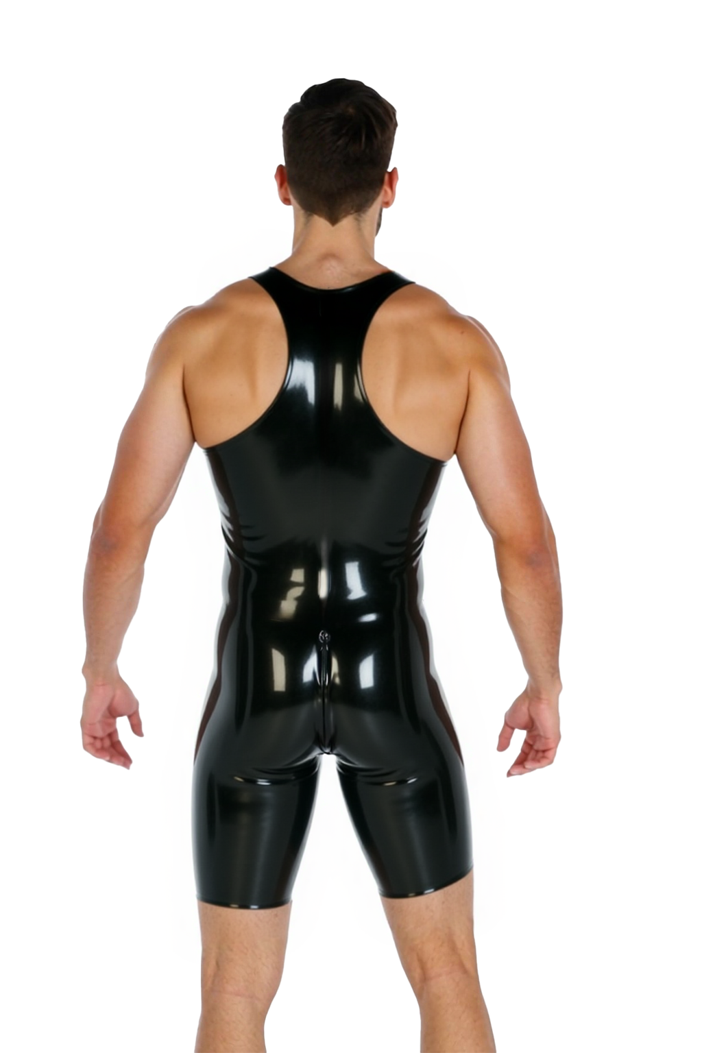 Joyglove Men's Wet Look PU Leather Wrestling Singlet with Zipper – Black / Red