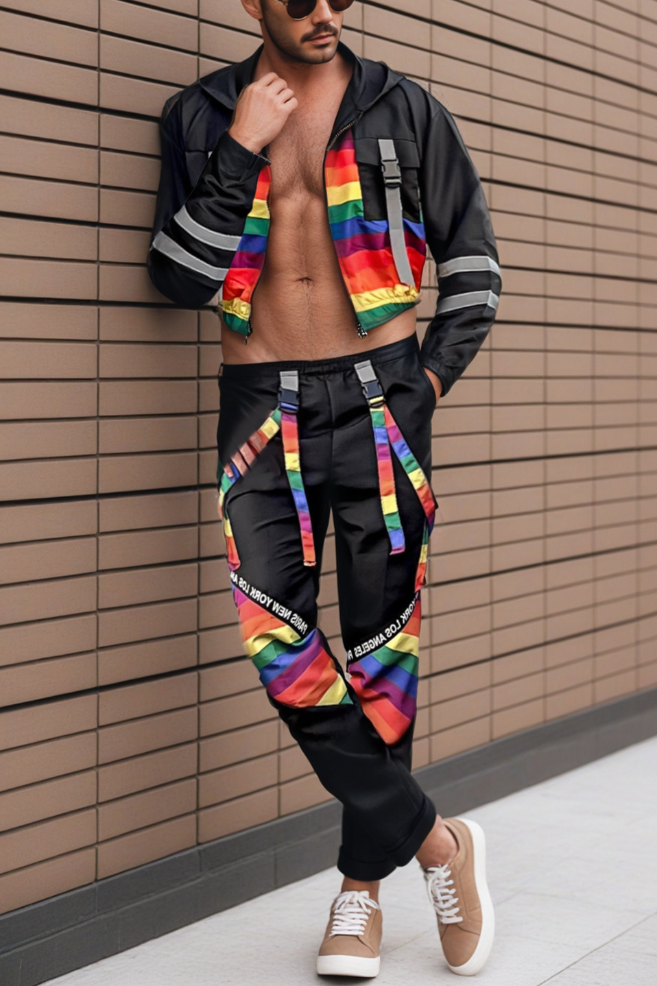 Joyglove Rainbow Striped Hooded Jacket and Cargo Pants Set