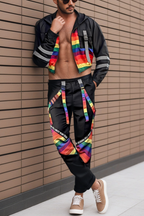 Joyglove Rainbow Striped Hooded Jacket and Cargo Pants Set