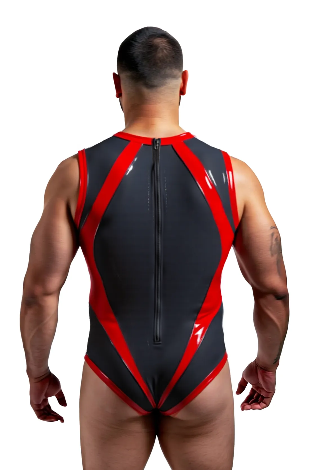 Joyglove High-Shine One-Piece Suit – Sleek Red Accents
