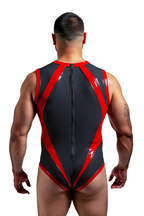 Joyglove High-Shine One-Piece Suit – Sleek Red Accents