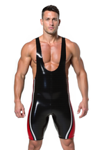 Joyglove Sleek Black and Red PU Leather Sports Bodysuit