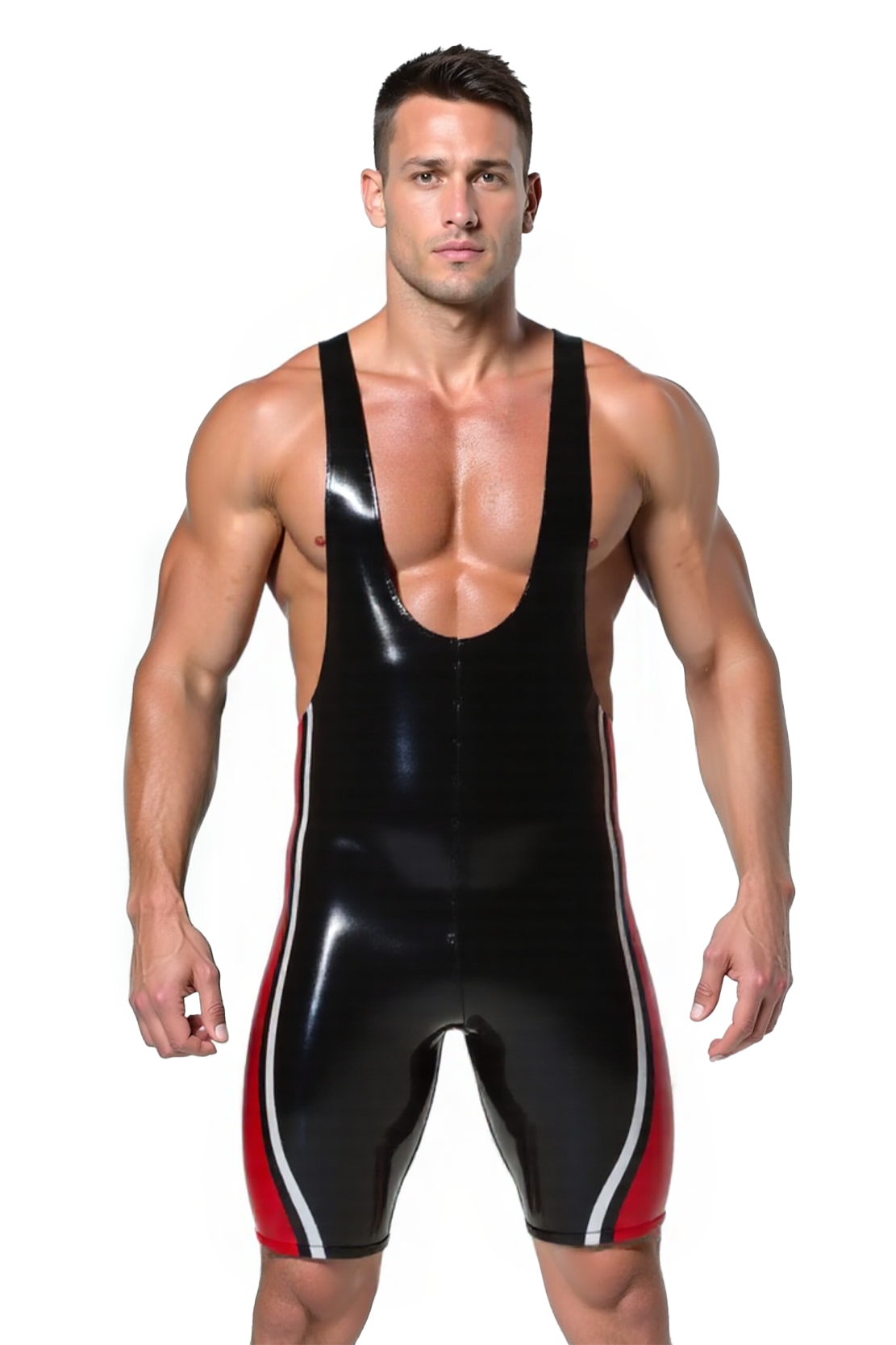 Joyglove Sleek Black and Red PU Leather Sports Bodysuit