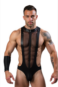 Joyglove Men's Sheer Mesh & PU Leather Bodysuit – Bold Zip-Up Fashion