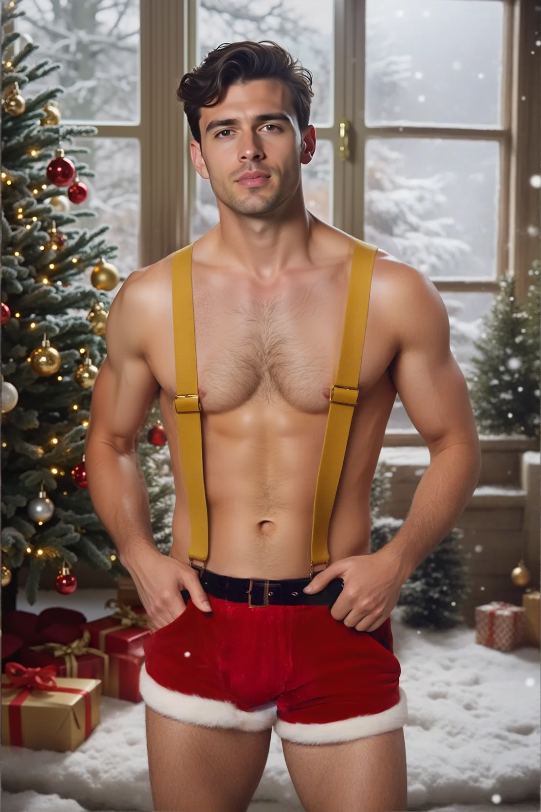 Joyglove Men's Christmas Suspender Shorts